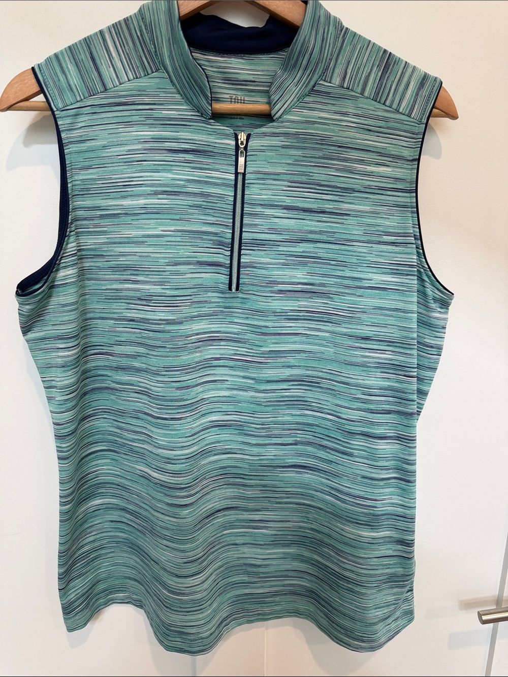 Tail Mint Green  and navy Striped Sleeveless Zip Golf Tank